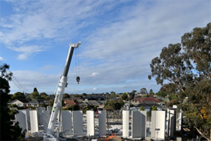 Installation of precast concrete panels for the Dandenong Tech School.