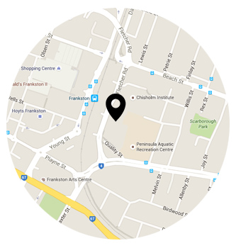 Map showing location of Chisholm Frankston campus, Fletcher Road.